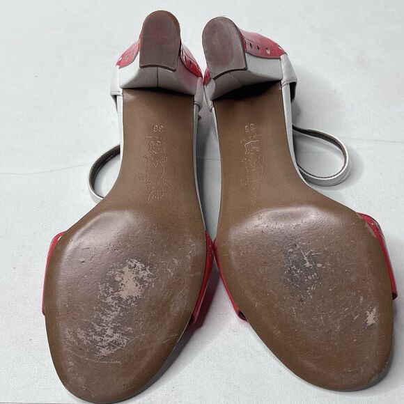 Marni Red White Leather Ankle Strap Open Toe Block Heels Womens Size 36/5.5 - Picture 9 of 11